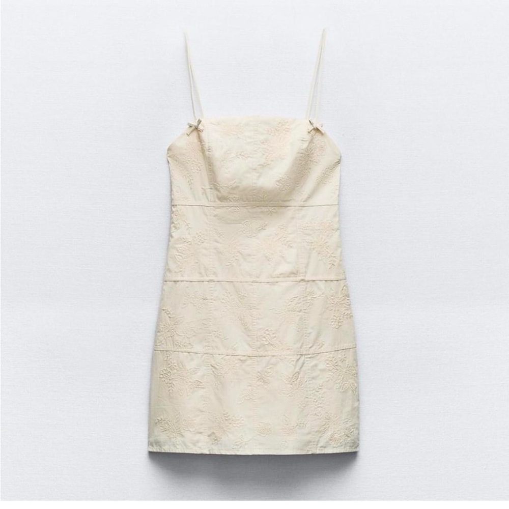 Zara Cream Mini Dress with Spaghetti Straps